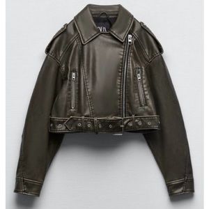 Zara dark green faux leather moto jacket